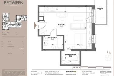 Rzut - Mieszkanie na sprzedaż 1 pokój o powierzchni 39,77 m² - numer 3 w BETWEEN