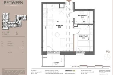Rzut - Mieszkanie na sprzedaż 2 pokoje o powierzchni 37,3 m² - numer 67 w BETWEEN