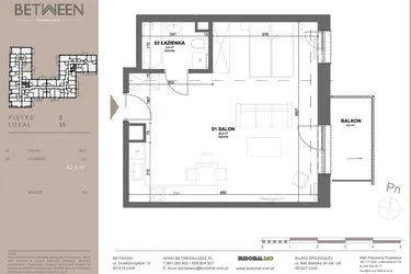 Rzut - Mieszkanie na sprzedaż 1 pokój o powierzchni 42,19 m² - numer 15 w BETWEEN