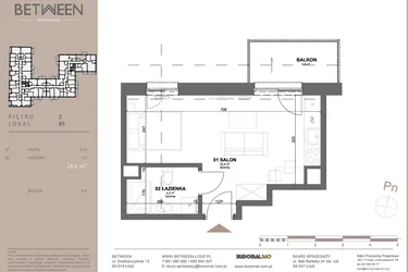 Rzut - Mieszkanie na sprzedaż 1 pokój o powierzchni 26,71 m² - numer 85 w BETWEEN