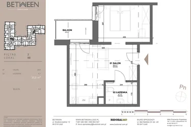 Rzut - Mieszkanie na sprzedaż 1 pokój o powierzchni 34,95 m² - numer 88 w BETWEEN