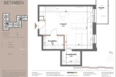 Rzut - Mieszkanie na sprzedaż 1 pokój o powierzchni 39,72 m² - numer 27 w BETWEEN