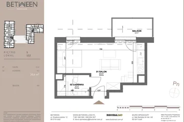 Rzut - Mieszkanie na sprzedaż 1 pokój o powierzchni 26,58 m² - numer 112 w BETWEEN