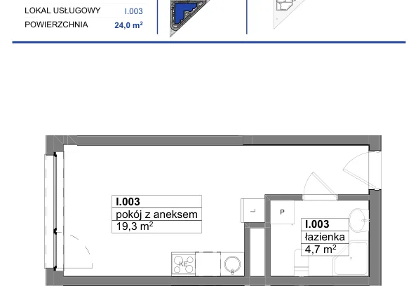 Rzut - Mieszkanie na sprzedaż 1 pokój o powierzchni 39,9 m² - numer 3 w Reda City etap III