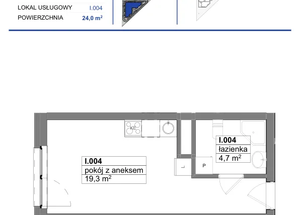 Rzut - Mieszkanie na sprzedaż 1 pokój o powierzchni 24 m² - numer 4 w Reda City etap III