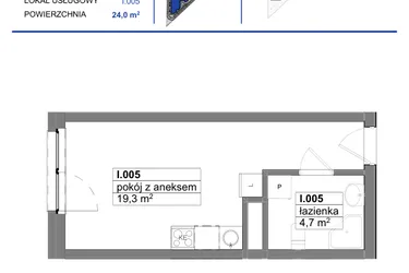 Rzut - Mieszkanie na sprzedaż 1 pokój o powierzchni 24 m² - numer 5 w Reda City etap III