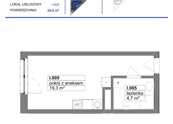 Rzut - Mieszkanie na sprzedaż 1 pokój o powierzchni 24 m² - numer 5 w Reda City etap III