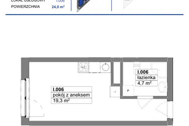 Rzut - Mieszkanie na sprzedaż 1 pokój o powierzchni 24 m² - numer 6 w Reda City etap III