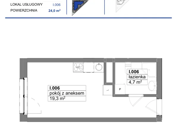 Rzut - Mieszkanie na sprzedaż 1 pokój o powierzchni 24 m² - numer 6 w Reda City etap III