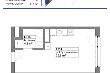Rzut - Mieszkanie na sprzedaż 1 pokój o powierzchni 31,1 m² - numer 14 w Reda City etap III