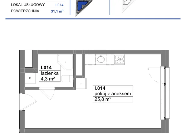 Rzut - Mieszkanie na sprzedaż 1 pokój o powierzchni 31,1 m² - numer 14 w Reda City etap III