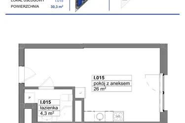 Rzut - Mieszkanie na sprzedaż 1 pokój o powierzchni 30,3 m² - numer 15 w Reda City etap III