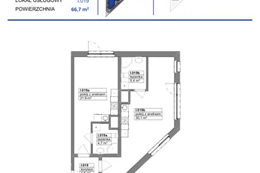 Rzut - Mieszkanie na sprzedaż 1 pokój o powierzchni 66,7 m² - numer 19 w Reda City etap III