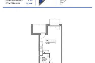 Rzut - Mieszkanie na sprzedaż 1 pokój o powierzchni 35,6 m² - numer 105 w Reda City etap III