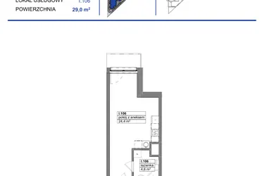Rzut - Mieszkanie na sprzedaż 1 pokój o powierzchni 29 m² - numer 106 w Reda City etap III