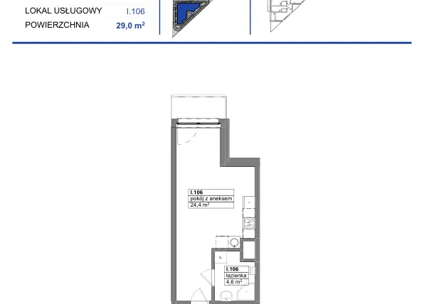 Rzut - Mieszkanie na sprzedaż 1 pokój o powierzchni 29 m² - numer 106 w Reda City etap III