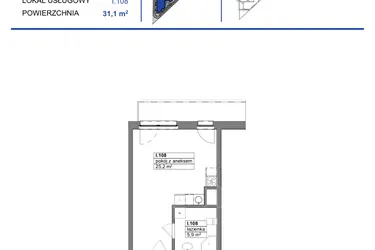 Rzut - Mieszkanie na sprzedaż 1 pokój o powierzchni 31,1 m² - numer 108 w Reda City etap III