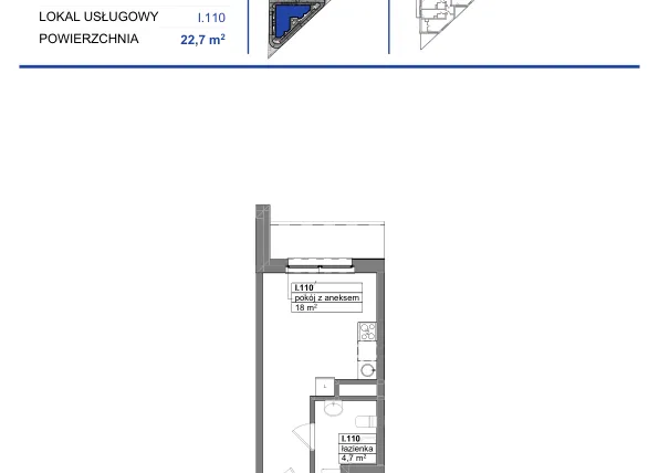 Rzut - Mieszkanie na sprzedaż 1 pokój o powierzchni 22,7 m² - numer 110 w Reda City etap III