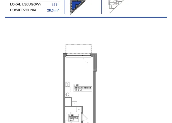 Rzut - Mieszkanie na sprzedaż 1 pokój o powierzchni 28,3 m² - numer 111 w Reda City etap III