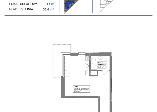 Rzut - Mieszkanie na sprzedaż 1 pokój o powierzchni 54,9 m² - numer 112 w Reda City etap III