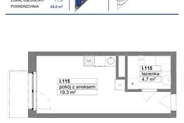 Rzut - Mieszkanie na sprzedaż 1 pokój o powierzchni 24 m² - numer 115 w Reda City etap III