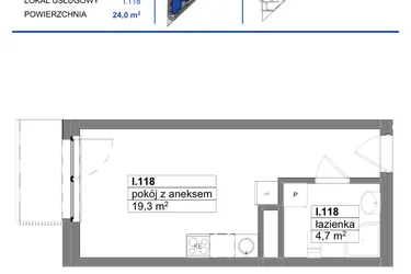 Rzut - Mieszkanie na sprzedaż 1 pokój o powierzchni 24 m² - numer 118 w Reda City etap III
