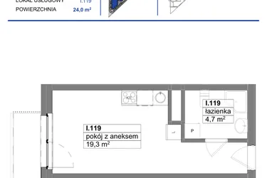Rzut - Mieszkanie na sprzedaż 1 pokój o powierzchni 24 m² - numer 119 w Reda City etap III