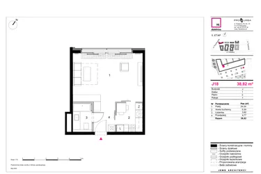 Rzut - Mieszkanie na sprzedaż 1 pokój o powierzchni 38,82 m² - numer J18 w 19. Dzielnica Etap V