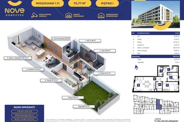 Rzut - Mieszkanie na sprzedaż 3 pokoje o powierzchni 75,77 m² - numer M11 w Nove Dobczyce