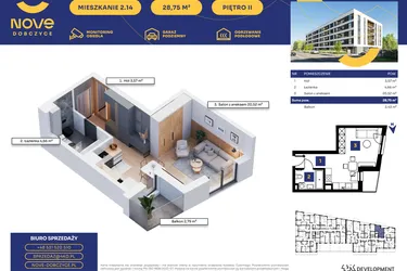 Rzut - Mieszkanie na sprzedaż 1 pokój o powierzchni 28,75 m² - numer M14 w Nove Dobczyce
