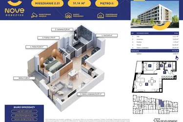 Rzut - Mieszkanie na sprzedaż 2 pokoje o powierzchni 51,14 m² - numer M21 w Nove Dobczyce