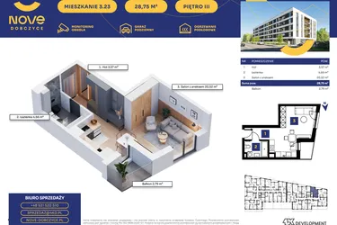 Rzut - Mieszkanie na sprzedaż 1 pokój o powierzchni 28,75 m² - numer M23 w Nove Dobczyce