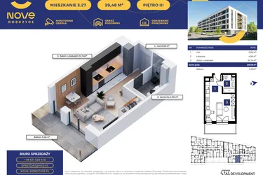 Rzut - Mieszkanie na sprzedaż 1 pokój o powierzchni 29,48 m² - numer M27 w Nove Dobczyce