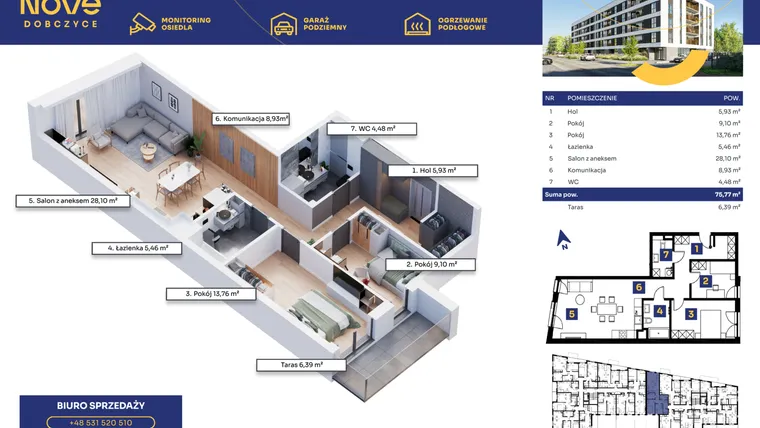 Rzut - Mieszkanie na sprzedaż 3 pokoje o powierzchni 75,77 m² - numer M29 w Nove Dobczyce