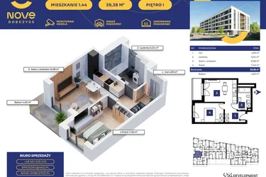 Rzut - Mieszkanie na sprzedaż 2 pokoje o powierzchni 39,38 m² - numer M44 w Nove Dobczyce