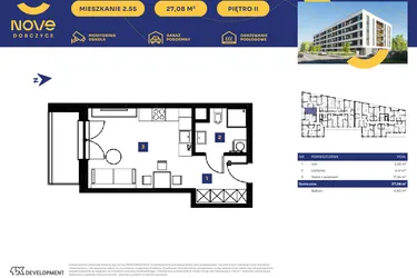 Rzut - Mieszkanie na sprzedaż 1 pokój o powierzchni 27,08 m² - numer M55 w Nove Dobczyce