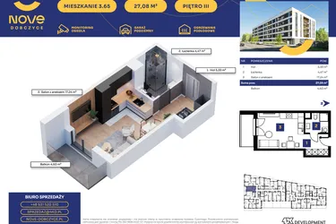 Rzut - Mieszkanie na sprzedaż 1 pokój o powierzchni 27,05 m² - numer M65 w Nove Dobczyce