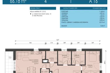 Rzut - Mieszkanie na sprzedaż 4 pokoje o powierzchni 66,18 m² - numer A16 w Apartamenty Aqua Marina