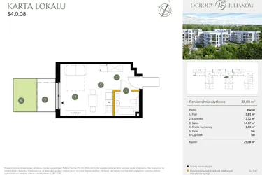 Rzut - Mieszkanie na sprzedaż 1 pokój o powierzchni 25,08 m² - numer S4.0.08 w Ogrody Julianów