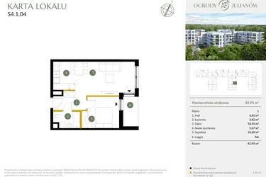 Rzut - Mieszkanie na sprzedaż 2 pokoje o powierzchni 42,95 m² - numer S4.1.04 w Ogrody Julianów