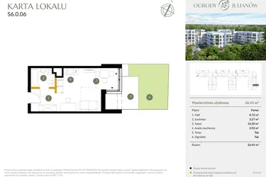 Rzut - Mieszkanie na sprzedaż 1 pokój o powierzchni 26,41 m² - numer S6.0.06 w Ogrody Julianów