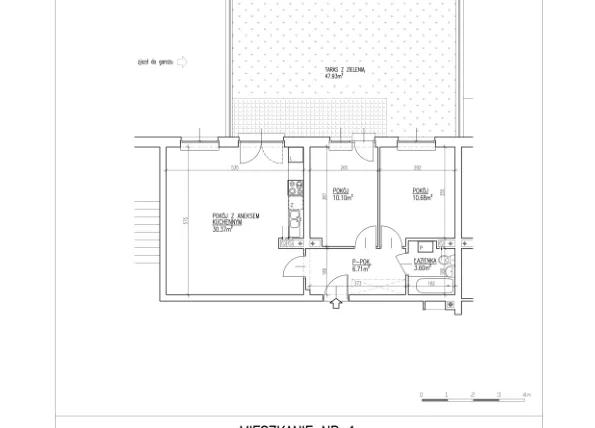 Rzut - Mieszkanie na sprzedaż 3 pokoje o powierzchni 61,46 m² - numer 1 w Północna 26