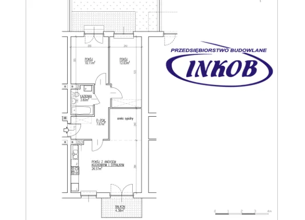 Rzut - Mieszkanie na sprzedaż 3 pokoje o powierzchni 60,58 m² - numer 2 w Północna 26