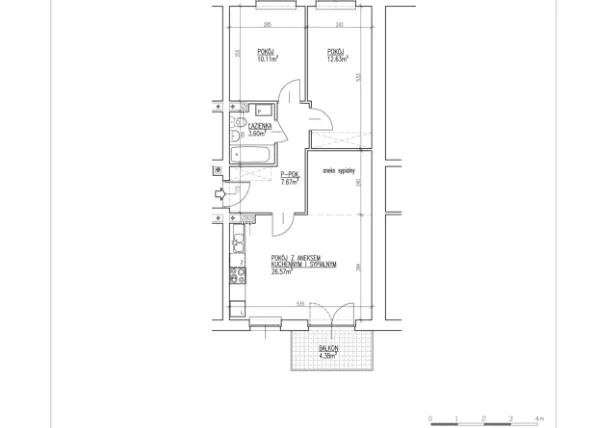 Rzut - Mieszkanie na sprzedaż 3 pokoje o powierzchni 60,58 m² - numer 16 w Północna 26