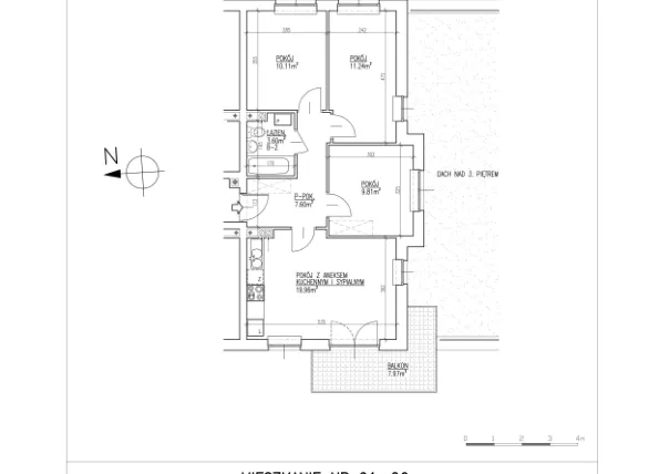 Rzut - Mieszkanie na sprzedaż 4 pokoje o powierzchni 62,32 m² - numer 21 w Północna 26