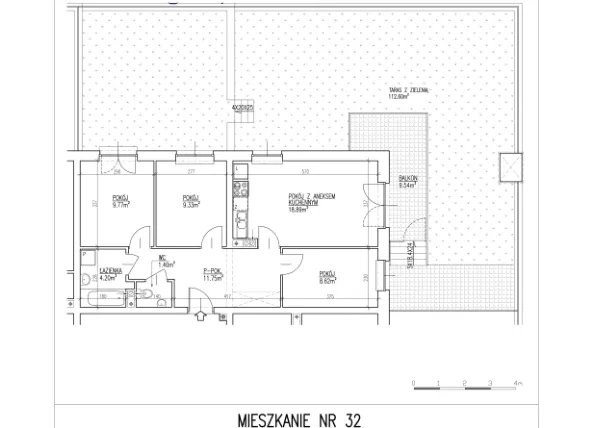 Rzut - Mieszkanie na sprzedaż 4 pokoje o powierzchni 63,96 m² - numer 32 w Północna 26