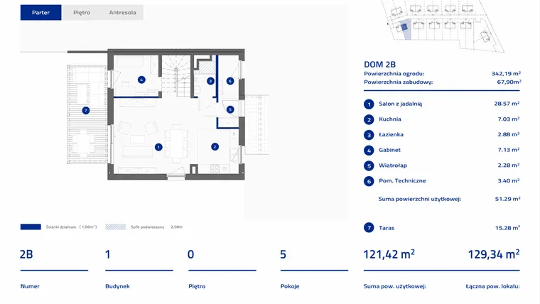 Rzut - Dom na sprzedaż 5 pokoi o powierzchni 122,12 m² - numer 2B w Osiedle Stasinek