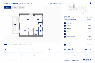 Rzut - Dom na sprzedaż 5 pokoi o powierzchni 122,35 m² - numer 3B w Osiedle Stasinek