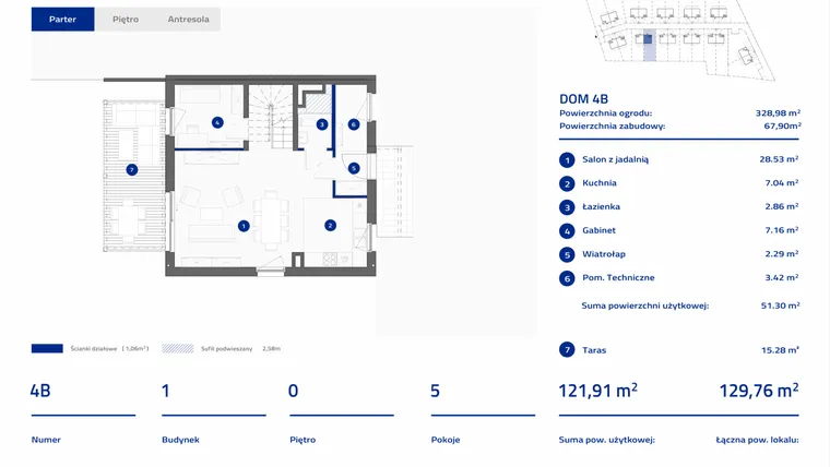 Rzut - Dom na sprzedaż 5 pokoi o powierzchni 122,61 m² - numer 4B w Osiedle Stasinek