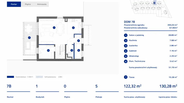 Rzut - Dom na sprzedaż 5 pokoi o powierzchni 123,01 m² - numer 7B w Osiedle Stasinek
